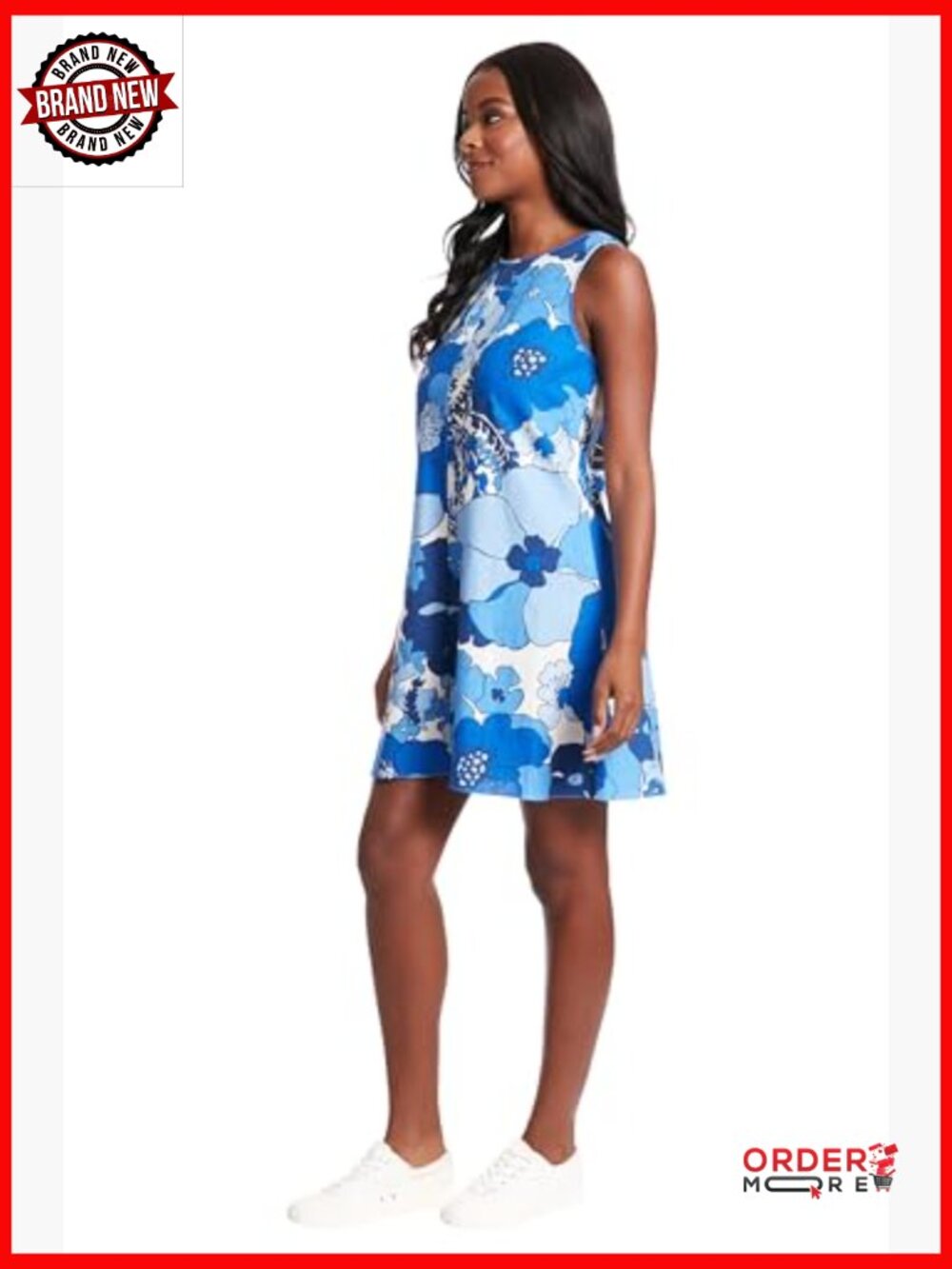 Linen Blend Sleeveless Shift Dress, Casual Summer Mod Style, Above Knee - Picture 2 of 7
